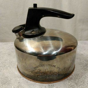 Vintage Revere Ware Whistling Tea Kettle Pot Copper Bottom f 95-C Korea 1QT